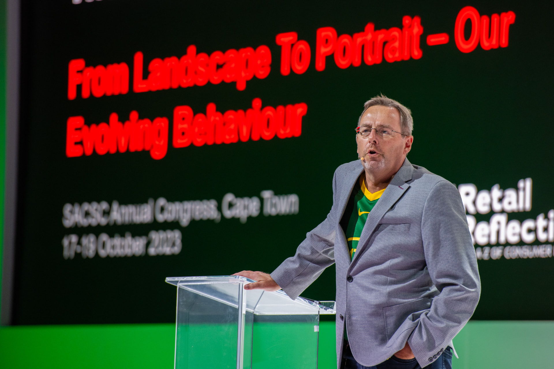 Andrew Busby delivering a keynote at the SACSC Annual Congress in Cape Town